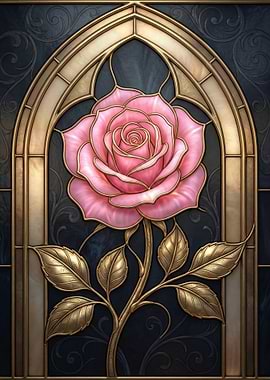 Pink Rose Stained Glass Art