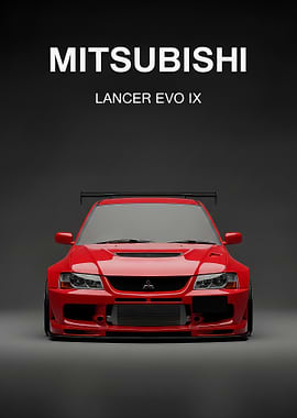 Red Mitsubishi Lancer Evo IX face poster