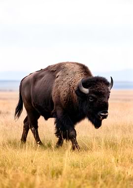 Bison walking in a field