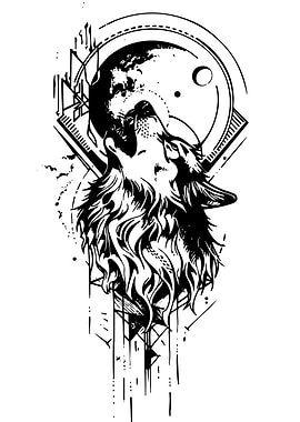 Wolf Howling at Geometric Moon