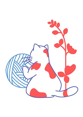 Cute Cat Playing with Yarn