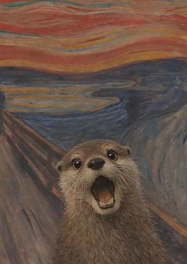 Otter Screaming in front of Edvard Munch's The Scream
