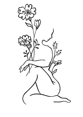 Minimalist Line Art of Woman and Flowers