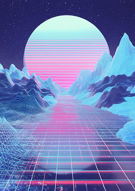 Retro Futuristic Mountain Landscape