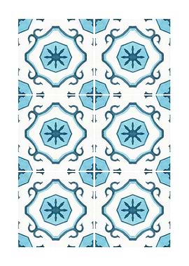 Blue and White Geometric Tile Pattern