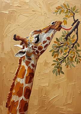 Giraffe Eating Leaves from a Tree
