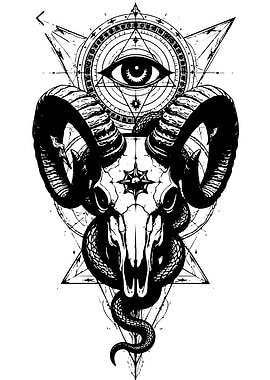 Occult Ram Skull with Eye and Snake
