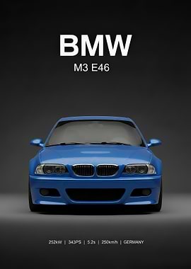 blue BMW M3 E46 Front View