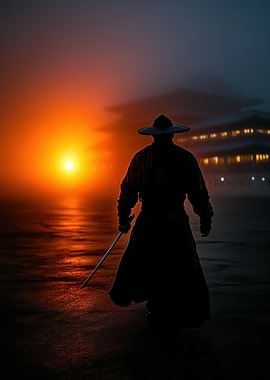 Samurai Warrior at Sunset