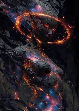 Cosmic Being with Fiery Aura