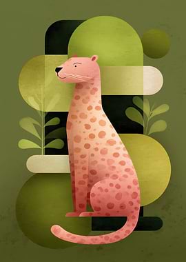 Pink Cheetah with Green Abstract Background