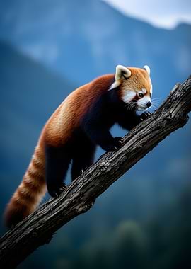 Red Panda Climbing on a Branch