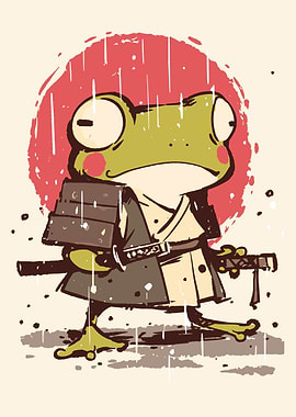 Samurai Frog in the Rain