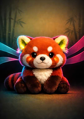 Cute Red Panda with Neon Lights