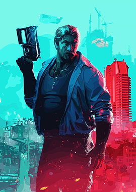 Cyberpunk Man with Gun