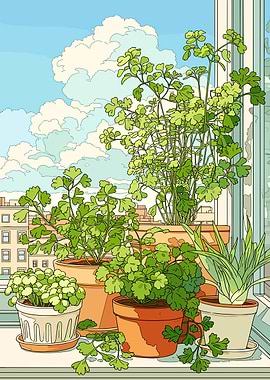 Potted Plants on a Windowsill