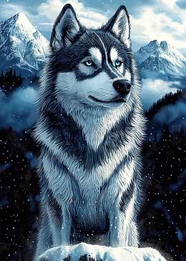 Wolf in Snowy Mountains