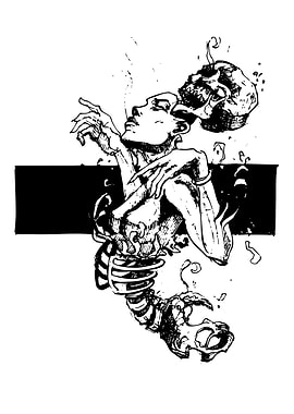 Skeleton Woman Smoking with Skull Head