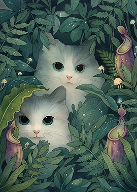 Two Cats in a Lush Jungle