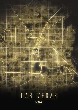 Las Vegas, Nevada - Luminous Streets Map Poster, USA Wall Art