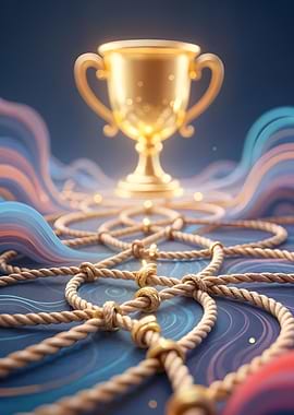 Golden Trophy on a Bed of Knotted Ropes