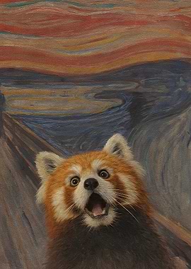 Red Panda Screaming in The Scream Painting