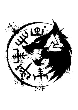 Wolf Head with Norse Runes and Valknut