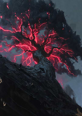 Glowing Tree on Dark Hill