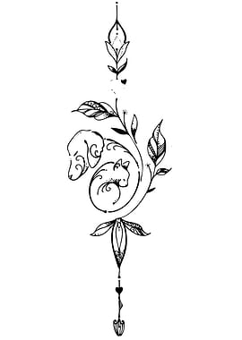 Floral Tattoo Design with Dog and Cat
