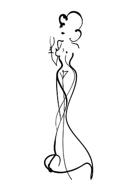 Elegant Woman in a Gown with a Drink