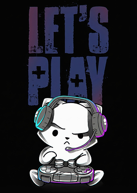 Cute Gamer Cat with Headphones and Controller