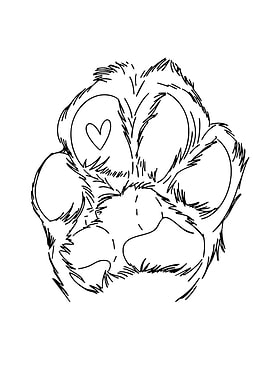 Line Art Paw Print with Heart