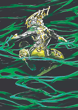 Warframe Figure in Green Swirls