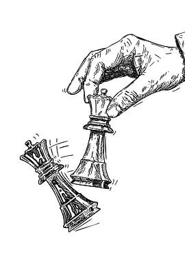 Hand knocking over chess queen