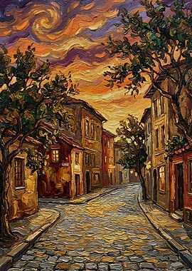 Impressionist Street Scene at Sunset