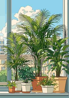 Potted plants on a windowsill