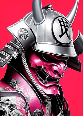 Samurai Warrior with Pink Mask