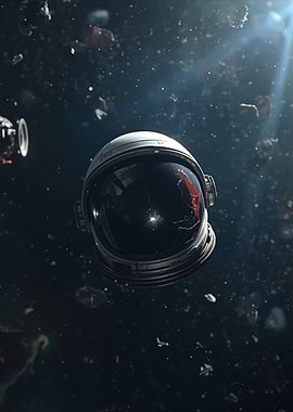 Astronaut Helmet in Space Debris