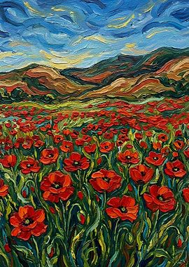Field of Poppies Under a Swirling Sky