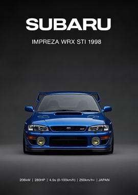 blue Subaru Impreza WRX STI 1998 Poster