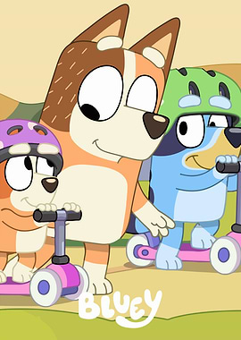 Bluey Characters on Scooters