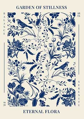 Garden of Stillness – Botanical Illustration Metal Poster | Elegant Floral Wall Art