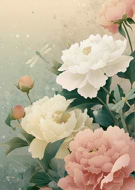 Peonies and Dragonflies
