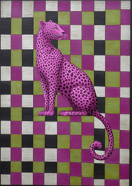 Pink Leopard on Checkerboard