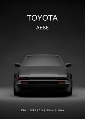 black Toyota AE86 Front View poster