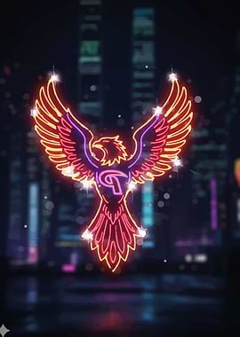 Neon Phoenix Logo in Cityscape