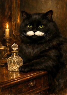Chubby Black Cat Vintage Perfume Bathroom Fine Art