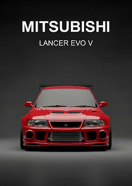 red sport Mitsubishi Lancer Evo V Poster