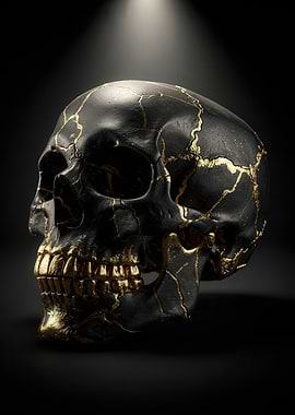 Black and Gold Cracked Skull