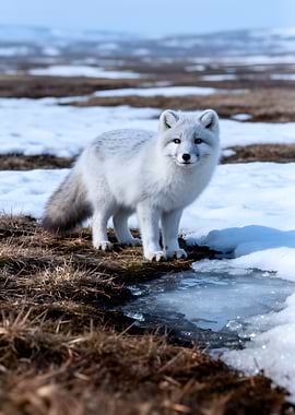 Arctic Fox in Snowy Landscape